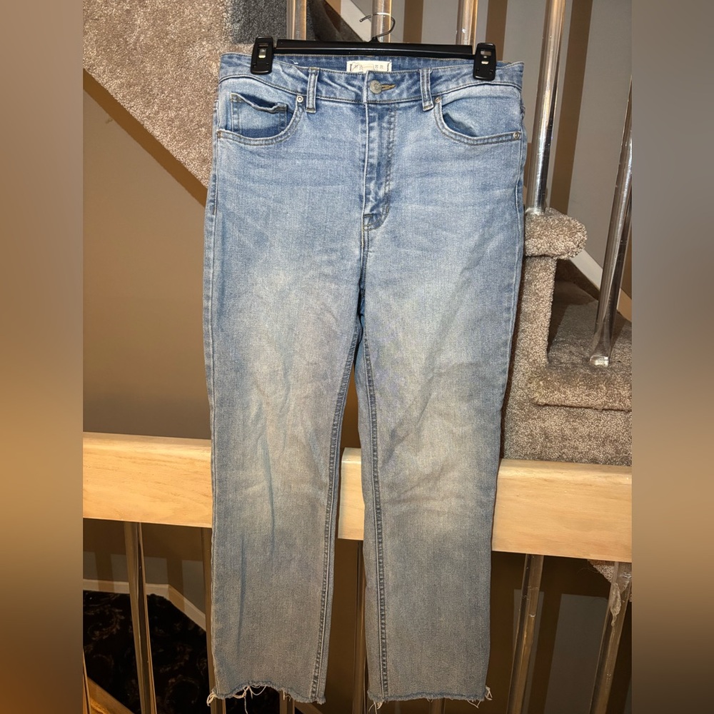 Blue Boot Cut Flare Pants with Vintage-Inspired Wash